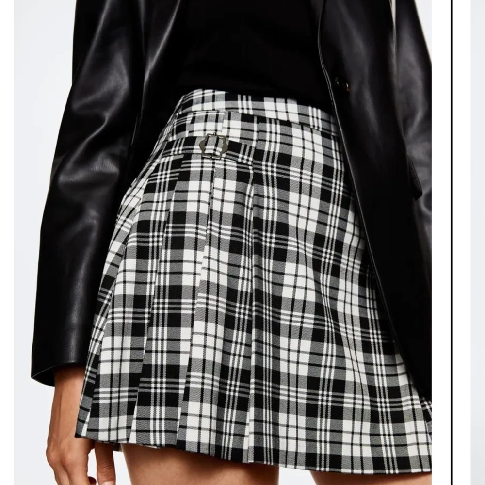 Mango Black and White Plaid Mini Skirt - Picture 2 of 7